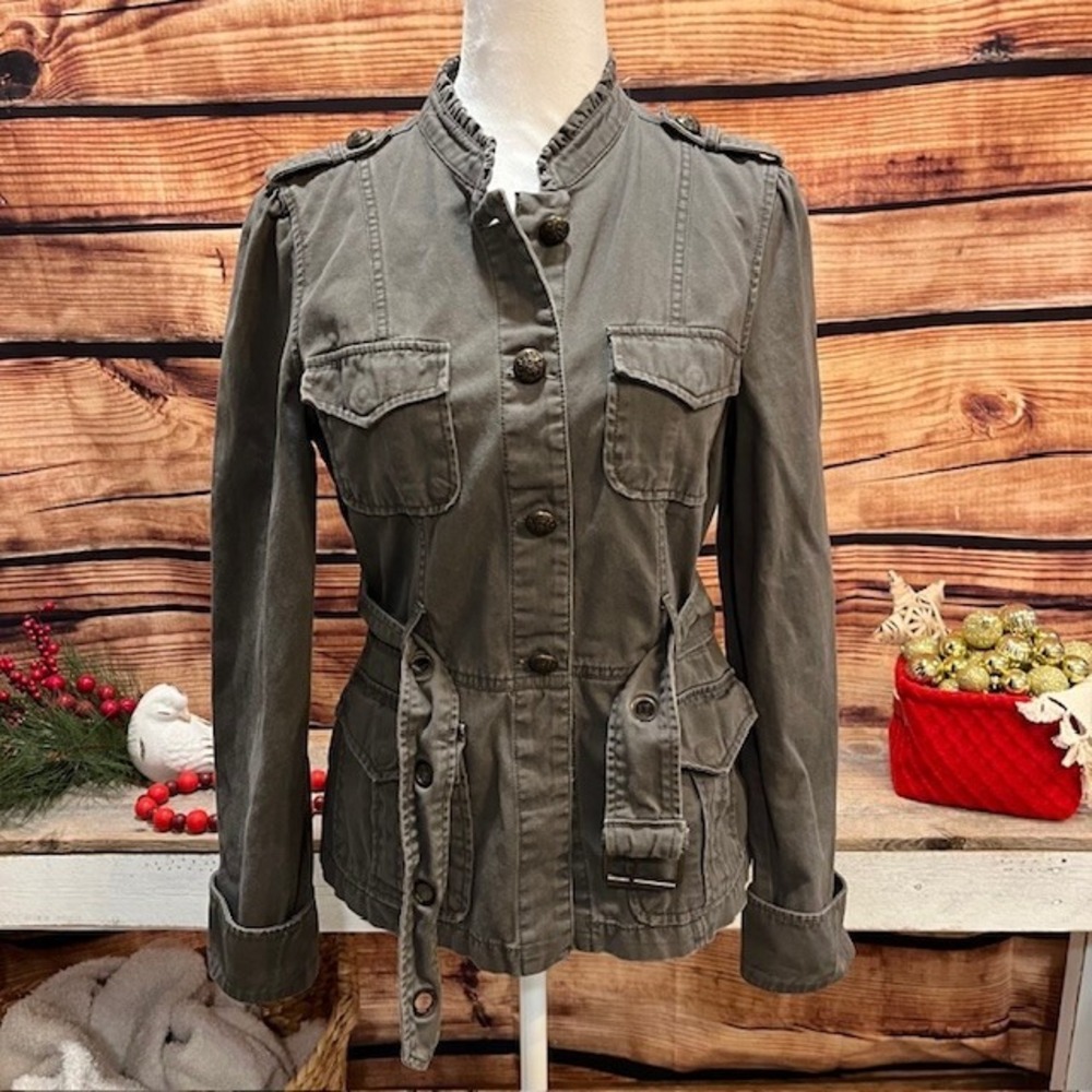 Sanctuary Jacket Womens Sage Green Jacket Button Down‎ Belted Pockets Size M